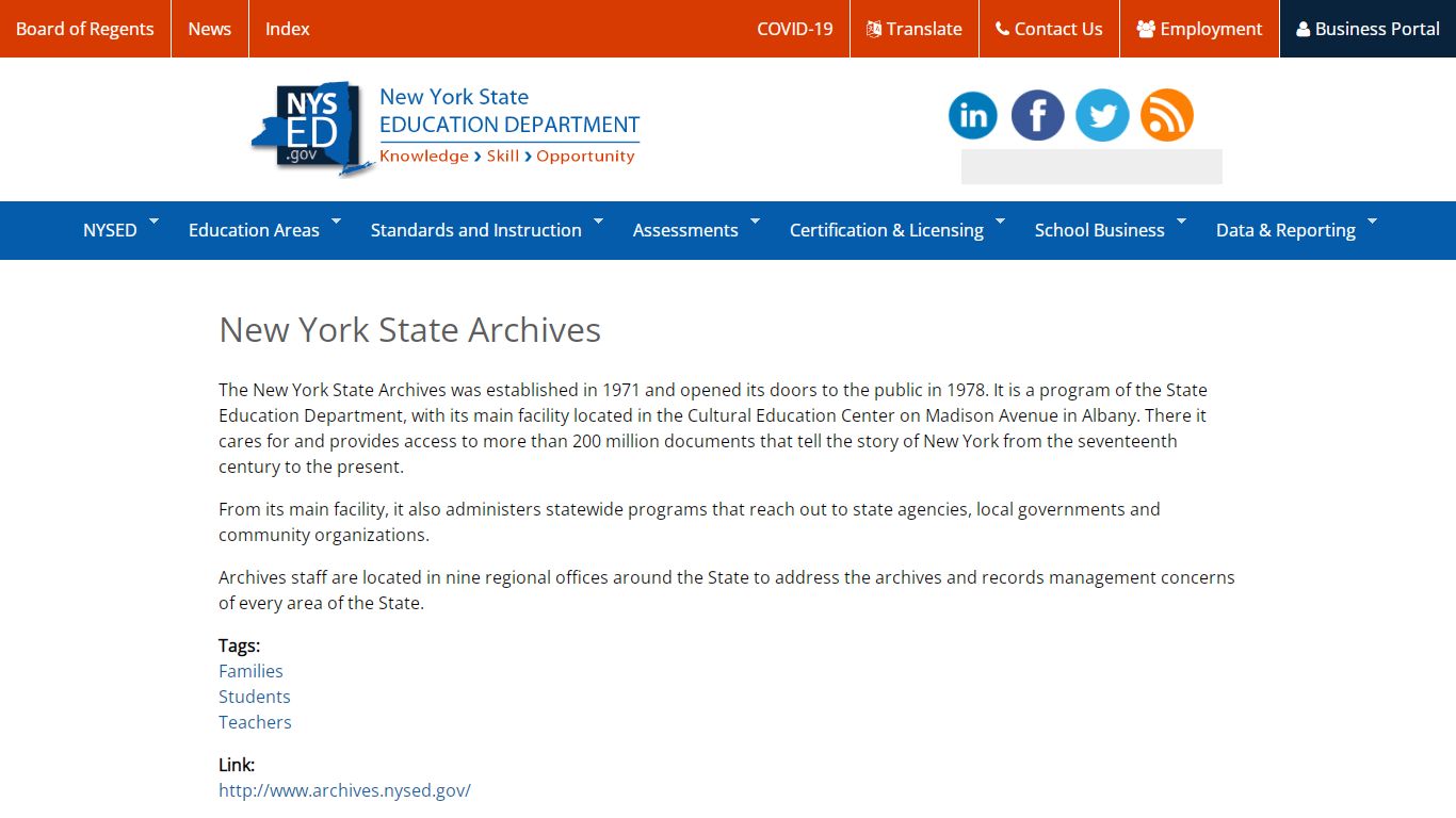 New York State Archives | New York State Education Department