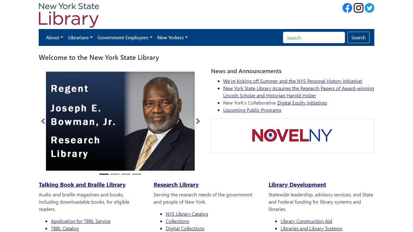 Home Page: NYS Library - New York State Library